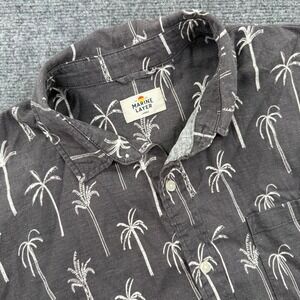 Marine Layer Button Down Shirt Large Black Palm Tree Print Short Sleeve Men's